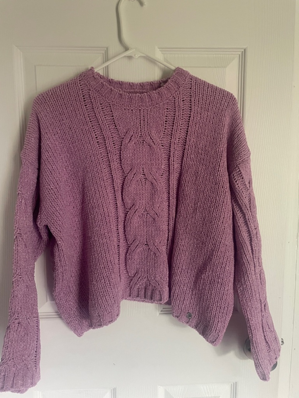 Justice Lilac Cable Crewneck Sweater